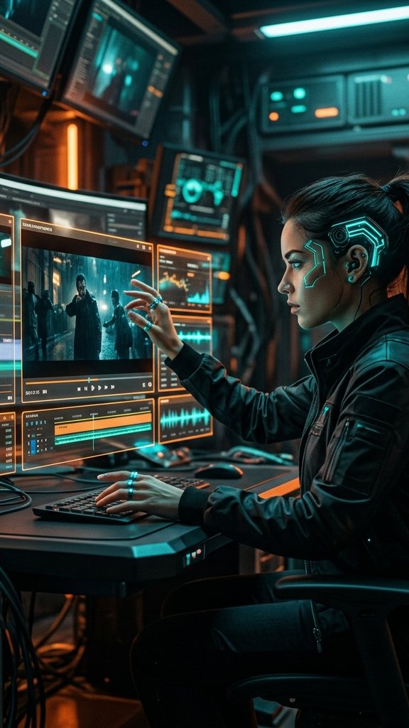 Cybernetic Film Editing holographic suite render